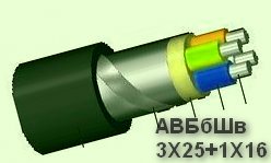 Силовой кабель АВБбШв 3Х25 1Х16, АВБбШв 3*25 1*16 бронированный